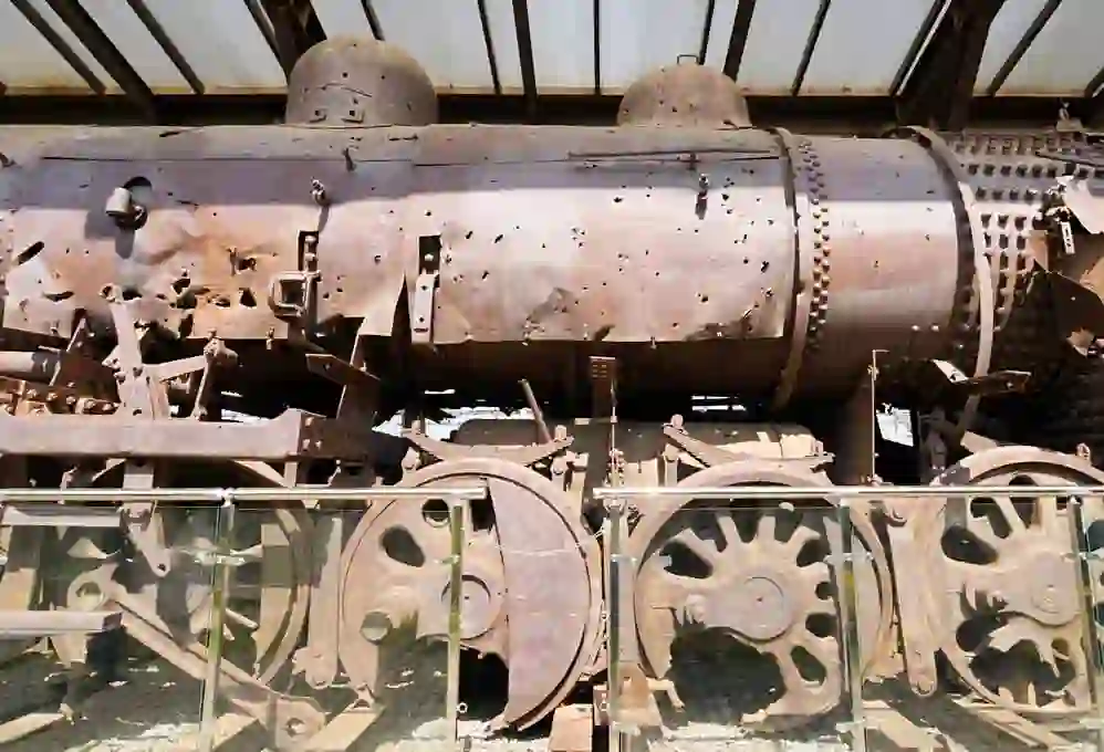 Steam locomotive with clear bullet marks